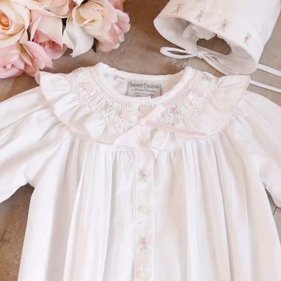 Ribbon Ruffle Smocked Take Me Home Gown Feltman Brothers Friedknit Preemie NWOT - Picture 3 of 5